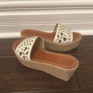 Tory Burch Laser Cut Leather Platform Wedge